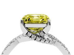 Fancy Yellow Asscher Cut Diamond Twist Pavé Solitaire Engagement Ring Set in White gold with Prong Setting