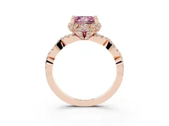 Fancy Pink Princess Cut Diamond Halo Twist Band Solitaire Ring Set in Rose gold with Prong-Set Center Stone