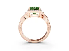 Fancy Green Princess Cut Diamond Halo Floral Band Ring Set in Rose gold with Prong Setting