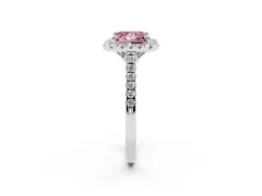 Fancy Pink Princess Cut Diamond Pavé Halo Engagement Ring Set in Silver with Pavé Band and Prong Setting