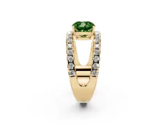 Fancy Green Cushion Cut Diamond Split Shank Pavé Solitaire Ring Set in Yellow gold with Open Shank Design