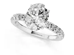 Oval Cut Diamond Pavé Solitaire Engagement Ring Set in White gold with Prong Setting