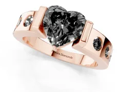 Fancy Black Heart Cut Diamond Channel-Set Band Ring Set in Rose gold with Bezel Prong Setting