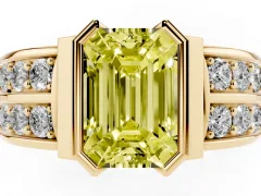 Fancy Yellow Emerald Cut Diamond Wide Channel Set Band Ring Set in Yellow gold with Bezel Setting