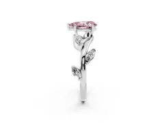Fancy Pink Pear Cut Diamond Solitaire Ring Set in White gold with Twisted Marquise Accent Band