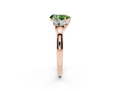 Fancy Green Pear Cut Diamond Three-Stone Ring Set in Rose gold with Bold Center and Classic Band