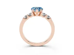 Fancy Blue Heart Cut Diamond Five-Stone Prong Set Engagement Ring Set in Rose gold with Channel Band