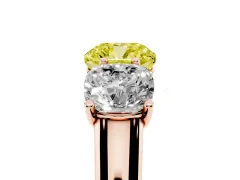 Fancy Yellow Cushion Cut Diamond Three-Stone Ring Set in Rose gold with Plain Polished Band