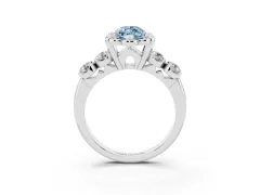 Fancy Blue Marquise Cut Diamond Floral Halo Ring Set in Silver with Shared Prong Band