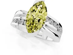 Fancy Yellow Marquise Cut Diamond Solitaire Ring Set in Platinum with Channel Set Split Shank and Tension Prongs