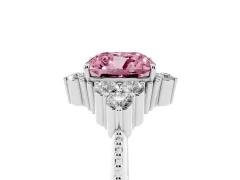 Fancy Pink Cushion Cut Diamond Cluster Ring Set in Platinum with Beaded Band