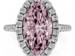Fancy Pink Marquise Cut Diamond Pavé Halo Engagement Ring Set in Silver with Pavé Band and Prong Setting
