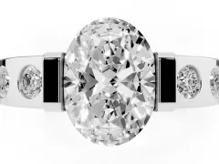 Oval Cut Diamond Channel-Set Band Ring Set in Platinum with Bezel Prong Setting
