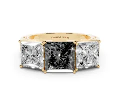 Fancy Black Princess Cut Diamond Three-Stone Ring Set in Yellow gold with Textured Band