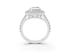 Asscher Cut Diamond Double Halo Ring Set in Platinum with Pavé Band
