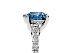 Fancy Blue Heart Cut Diamond Solitaire Ring Set in White gold with Brilliant Pavé Band and Prong Setting