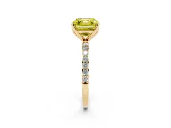 Fancy Yellow Asscher Cut Diamond Solitaire Engagement Ring Set in Yellow gold with Round Pavé Band and Prong Setting