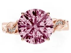 Fancy Pink Round Cut Diamond Vine Band Solitaire Ring Set in Rose gold with Milgrain Prong Setting