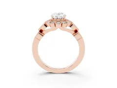 Oval Cut Diamond Solitaire Ring Set in Rose gold with Milgrain Pavé Heart Band