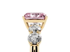 Fancy Pink Radiant Cut Diamond Five-Stone Prong Set Ring Set in Yellow gold with Classic Band