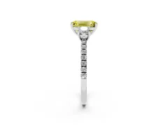Fancy Yellow Emerald Cut Diamond Three-Stone Ring Set in Silver with Pavé Band and Graduated Sides