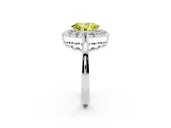 Fancy Yellow Oval Cut Diamond Halo Cluster Engagement Ring Set in Platinum with Solitaire Band and Prong Setting