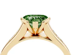 Fancy Green Heart Cut Diamond Bezel-Set Solitaire Ring Set in Yellow gold with Channel-Set Band