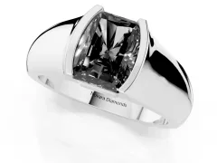 Fancy Black Radiant Cut Diamond Bezel Solitaire Ring Set in Platinum with Wide Band