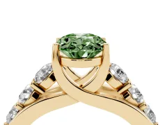 Fancy Green Oval Cut Diamond Pavé Engagement Ring Set in Yellow gold with Prong Setting