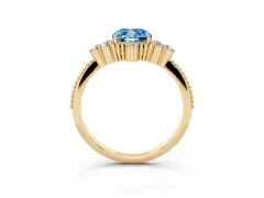 Fancy Blue Cushion Cut Diamond Cluster Ring Set in Yellow gold with Beaded Band