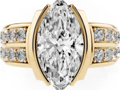 Marquise Cut Diamond Wide Channel Set Band Ring Set in Yellow gold with Bezel Setting