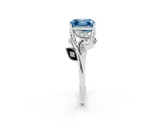 Fancy Blue Asscher Cut Diamond Solitaire Twist Engagement Ring Set in Platinum with Pavé Leaf Accents