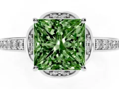 Fancy Green Princess Cut Diamond Halo Ring Set in Platinum with Channel Set Band and Prong Setting