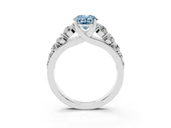 Fancy Blue Oval Cut Diamond Solitaire Ring Set in Platinum with Pavé-Set Band and Prong Setting