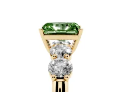 Fancy Green Radiant Cut Diamond Five-Stone Prong Set Ring Set in Yellow gold with Classic Band