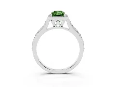 Fancy Green Radiant Cut Diamond Halo Engagement Ring Set in Silver with Round Pavé Shoulders and Heart Gallery