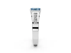 Fancy Blue Emerald Cut Diamond Solitaire Ring Set in White gold with Channel-Set Accent Stones and Prong Setting