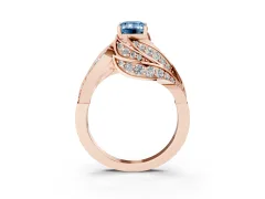 Fancy Blue Emerald Cut Diamond Solitaire Ring Set in Rose gold with Layered Twist Pavé Band