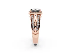 Fancy Black Princess Cut Diamond Halo Ring Set in Rose gold with Double Pavé Split Shank