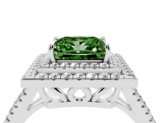 Fancy Green Princess Cut Diamond Double Halo Ring Set in Silver with Pavé Band