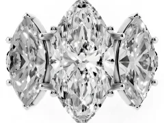 Marquise Cut Diamond Three-Stone Ring Set in Silver with Pavé Band