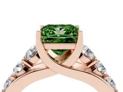 Fancy Green Princess Cut Diamond Pavé Engagement Ring Set in Rose gold with Prong Setting