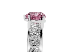 Fancy Pink Heart Cut Diamond Pavé Engagement Ring Set in White gold with Prong Setting