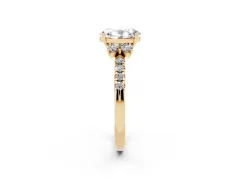 Oval Cut Diamond Three-Stone Pavé Ring Set in Yellow gold with Prong Setting