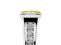 Fancy Yellow Emerald Cut Diamond Bezel-Set Solitaire Ring Set in Silver with Channel-Set Band