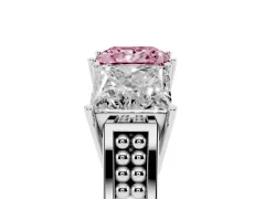 Fancy Pink Princess Cut Diamond Three-Stone Ring Set in Silver with Textured Band