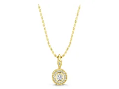 Round Halo Pendant Set in Yellow gold with Bezel-Set Center