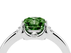 Fancy Green Radiant Cut Diamond Round Cluster Halo Ring Set in Silver with Solitaire Band and Prong Setting