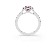 Fancy Pink Emerald Cut Diamond Solitaire Ring Set in Silver with Pavé Band and Floral Prong Setting