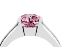 Fancy Pink Round Cut Diamond Bezel Solitaire Ring Set in White gold with Wide Band